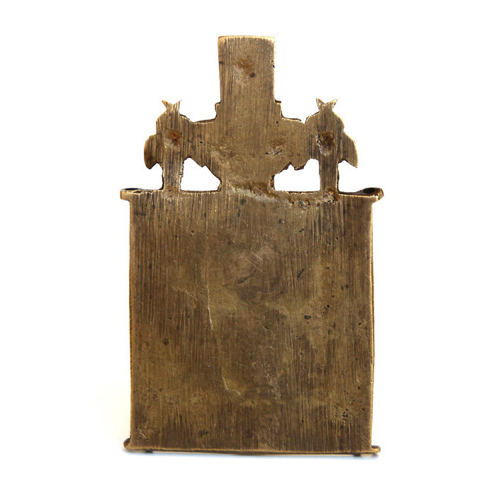 Центральная икона-средник старинного бронзового складня Пресвятая Богородица Знамение. Россия 1780-1840 год