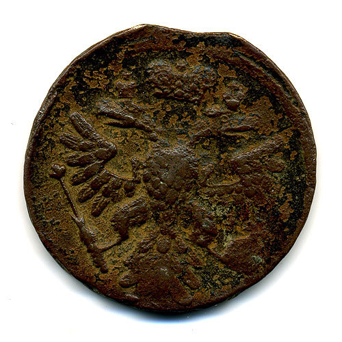 Старинная русская медная монета Деньга 1738 г