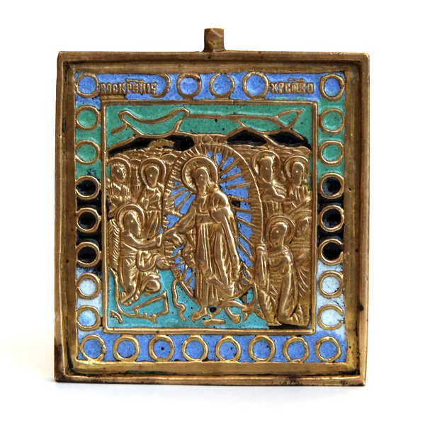 Старинная бронзовая иконка Воскресение Христово. Сошествие во ад. Россия 1850-1890 год