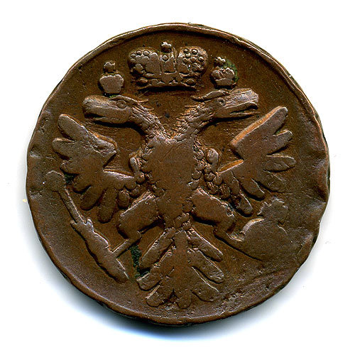 Старинная русская медная монета Деньга 1740 г