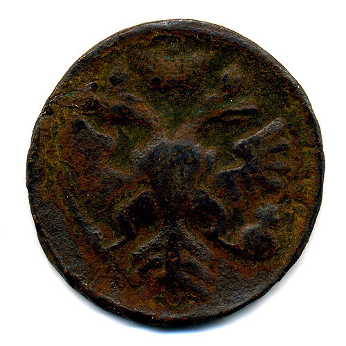 Старинная русская медная монета Деньга 1737 г