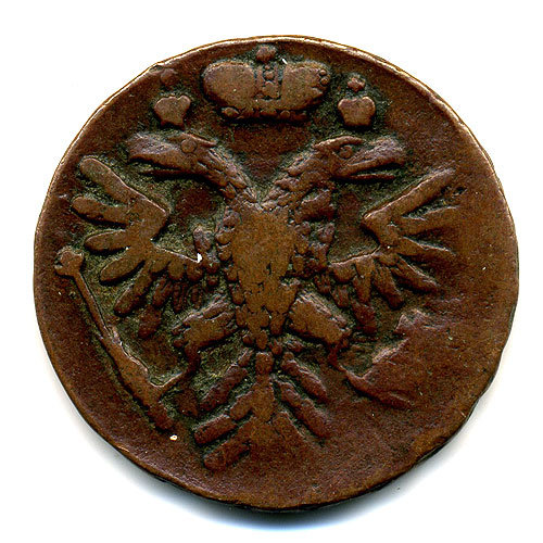 Старинная русская медная монета Деньга 1740 г