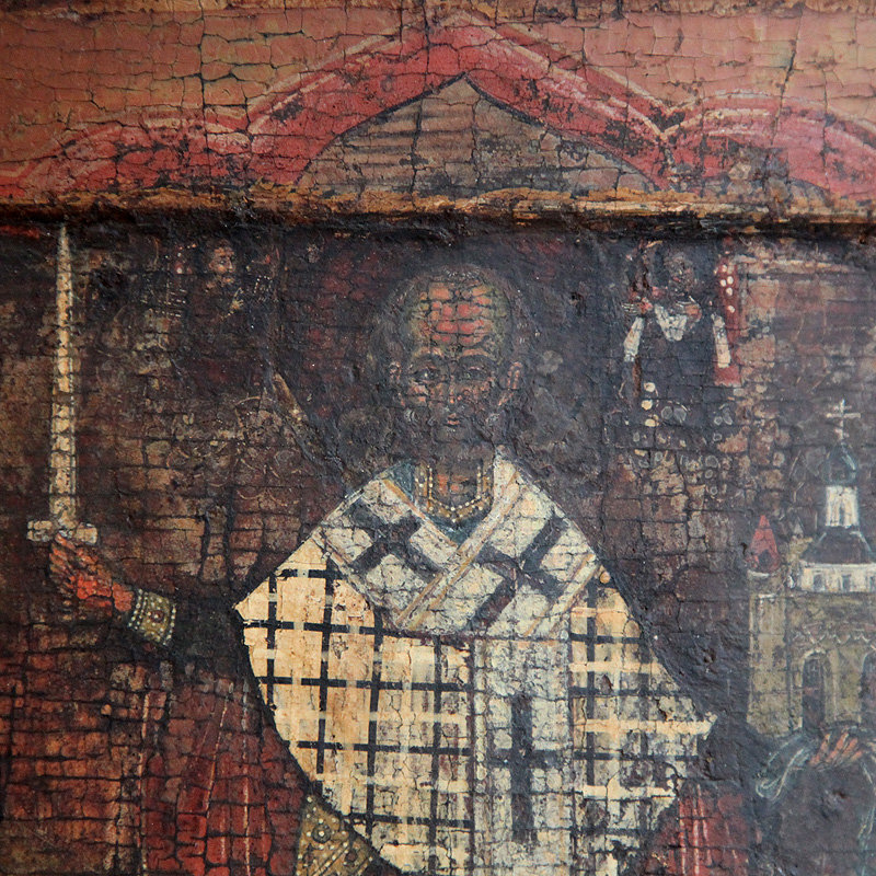 Древняя русская икона Святой Николай Можайский, двойной ковчег. Россия XVII-XIX век.