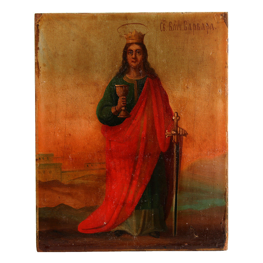 Старинная икона святой Варвары Великомученицы. Именная икона. Россия XIX век.