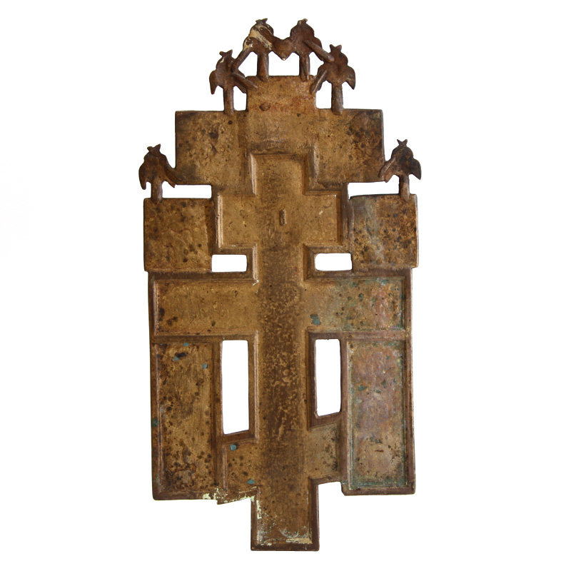 Крупный старинный бронзовый крест Распятие Христово с избранными праздничными иконами 23 см. Россия 1840-1880 год