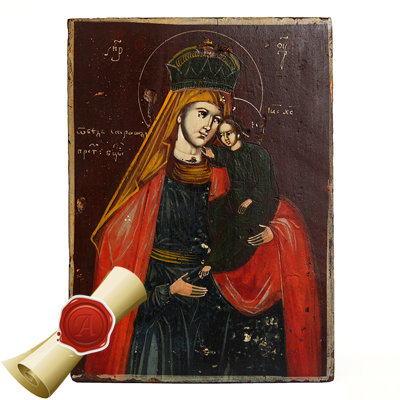 Старинная деревянная икона Пресвятой Богородицы Избавление от бед страждущих, Избавительница от пороков. Россия 1840-1860 год