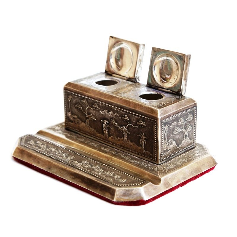 Серебряный письменный набор: чернильница и пресс-папье. 1950-1960 гг.