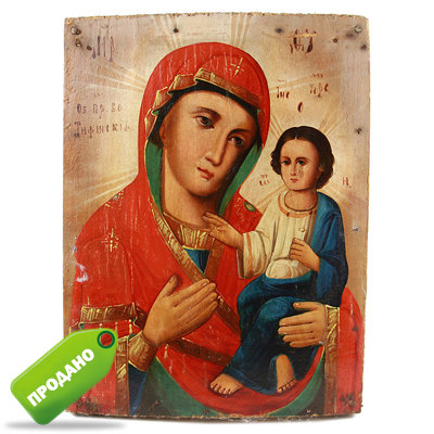 Старинная деревянная икона Богородица Тихвинская. Россия, XIX век.