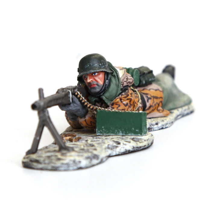 Коллекционный оловянный солдатик Стреляющий пулеметчик Waffen SS MG42 1944-1945