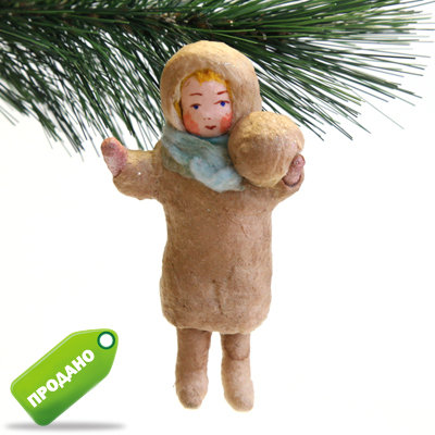 Коллекционная старинная елочная игрушка из ваты 
