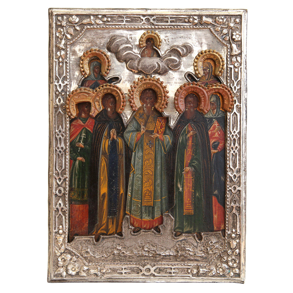 Старинная семейная именная  икона святые Григорий, Татьяна, Наталья, Елизавета, Александра и Иоанн. Россия июнь 1873 года.