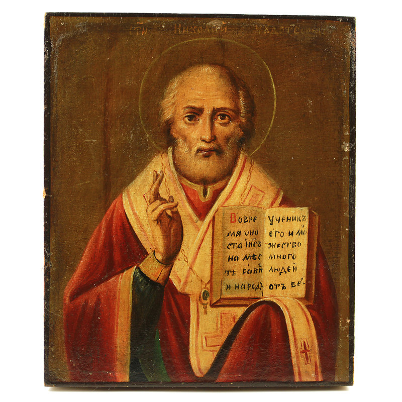Старинная деревянная икона святой Николай Чудотворец. Россия рубеж XVIII-XIX веков