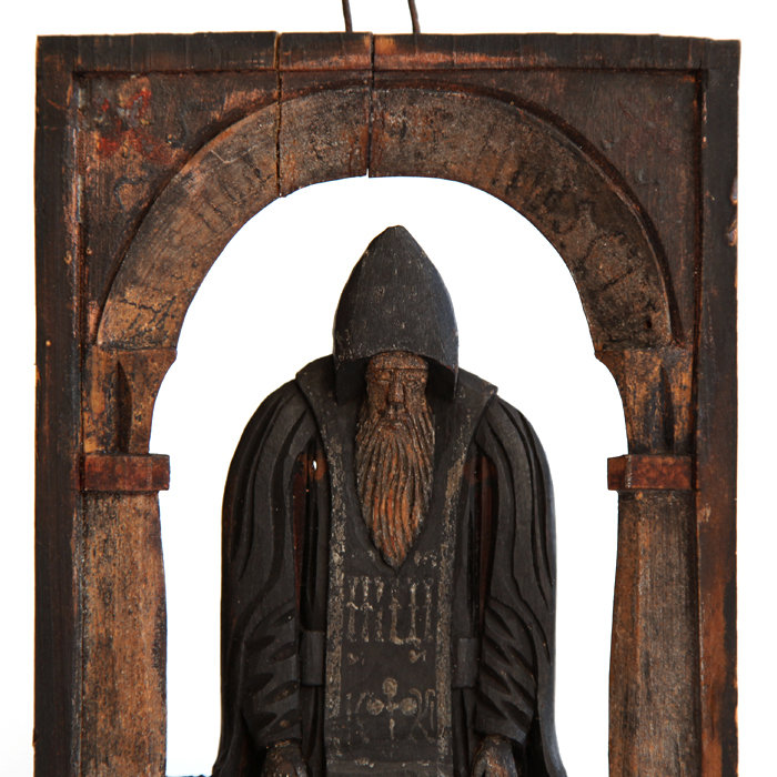 Старинная резная деревянная икона святой Преподобный Нил Столобенский. Россия, Осташковская обитель 1880-1900 год