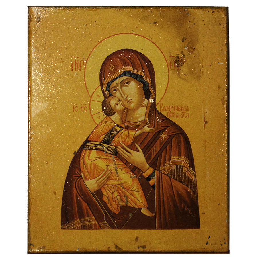 Старинная икона на металле Пресвятая Богородица Владимирская. Россия, Москва 1895 год