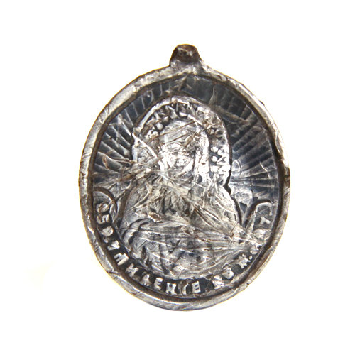 Старинная серебряная нательная иконка-образок Святой Серафим Саровский и Богородица 