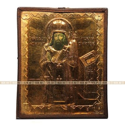 Старинная печатная икона святой Феодосий Углицкий архиепископ Черниговский. Россия 1896-1910 год