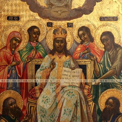 Старинная заказная икона Господь Вседержитель Тронный с предстоящими святыми. Россия, Ново-Иерусалимский монастырь, рубеж XIX-XX веков.