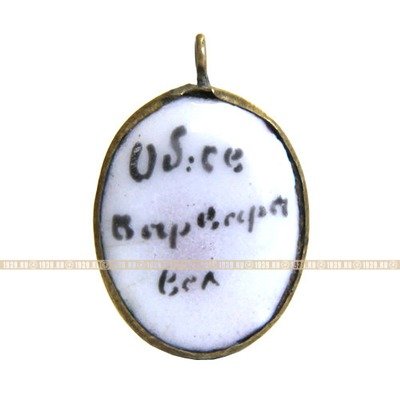 Старинная иконка-образок финифть. Святая Варвара Великомученица. Россия, конец XIX века.
