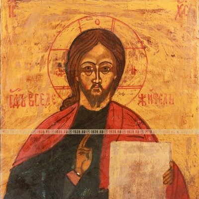 Старинная икона Спас Вседержитель  «Спас Вседержитель Пантократор»  из коллекции М.В. Сурова. Россия, XIX век.