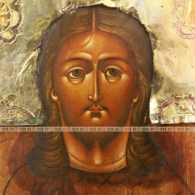 Старинная народная деревянная икона Спас Вседержитель, Спас Державный «Спас Вседержитель Пантократор, Спаситель с Державой» из коллекции М.В. Сурова. Россия, XIX век.