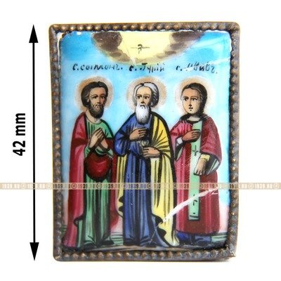 Старинная иконка-образок. Покровители семьи и брака святые Гурий, Самон и Авив. Россия 1870-1890 год