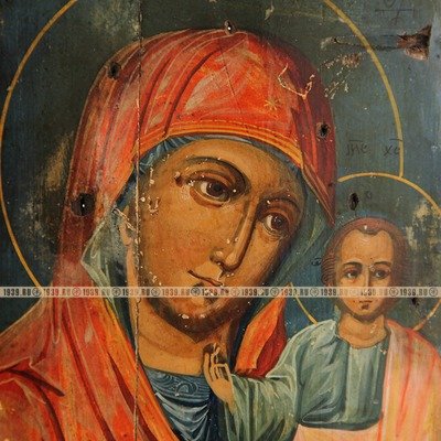 Старинная православная икона Казанской Божией Матери, написанная на щепе. Россия XIX век.