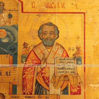 Красивый старинный домашний иконостас-икона Распятие Христово с Богородицей и Николой Угодником. Россия, Новозыбков XIX век.