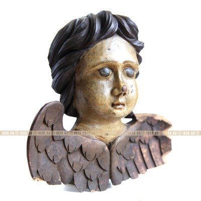 Редкая старинная резная деревянная скульптура Ангела. Россия, Русский Север 1760-1780 год