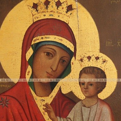 Старинная антикварная икона Иверская Пресвятая Богородица или Богородица «Вратарница». Россия XIX век.