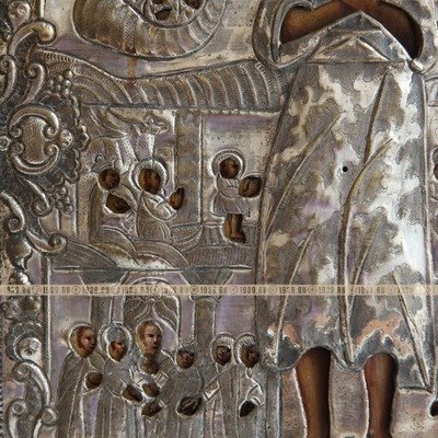 Редкая старинная именная икона святого Алексея Человека Божия со сценами жития. Россия XIX век.
