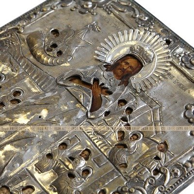 Редкая старинная именная икона святого Алексея Человека Божия со сценами жития. Россия XIX век.