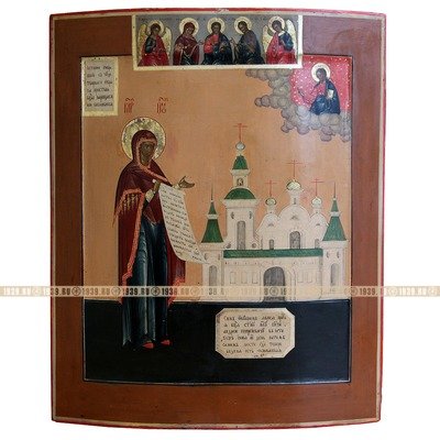 Старинная икона Боголюбской Божией Матери в посеребренном окладе. Россия XIX век.