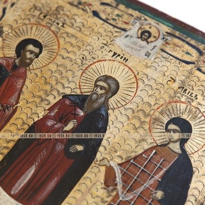 Икона покровителей семьи и домашнего очага «Святые Гурий, Самон и Авив». Россия XIX век.
