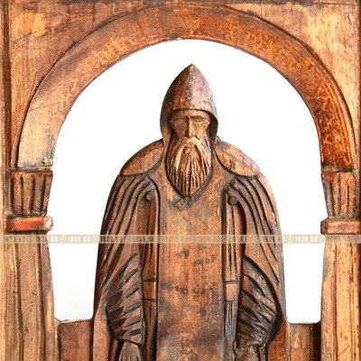 Крупная резная деревянная икона святой Преподобный Нил Столобенский. Россия, Нилова Пустынь 1860-1890 год