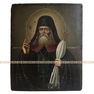 Старинная икона «Святитель Митрофан Воронежский». Покровитель Санкт-Петербурга. Россия, середина XIX века.