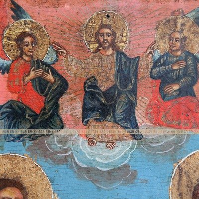 Старинная икона «Вознесение Господне», музейного уровня. Русский север XVIII век.
