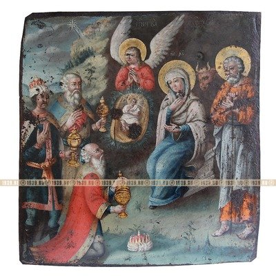 Редкая подписная икона уральского письма. «Рождество Христово» - «Успение Пресвятой Богородицы». Россия, Екатеринбург XVIII век.