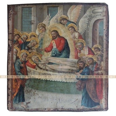 Редкая подписная икона уральского письма. «Рождество Христово» - «Успение Пресвятой Богородицы». Россия, Екатеринбург XVIII век.
