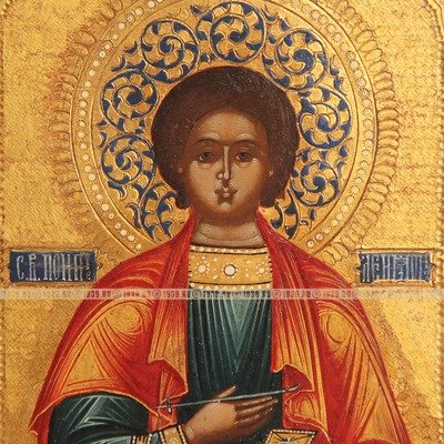 Старинная икона «Святой Целитель Пантелеймон». Россия, Москва-Мстера XIX век.