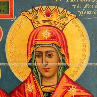 Уникальная подписная монастырская икона «Белобережская Богоматерь Троеручица Хиландарская». Греция, Афон 1863 год.