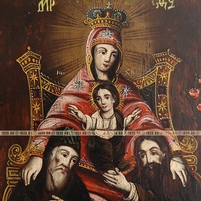 Старинная Киево-Печерская икона Божией Матери с припадающими Преподобными Антонием и Феодосием. Россия XIX век.