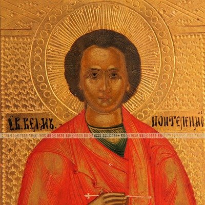 Старинная икона Святой Пантелеймон Целитель. Россия XIX век.