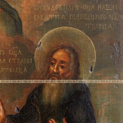 Старинная икона монастырского письма - Святой Нил Столобенский с Зосимой и Савватием Соловецкими. Россия, XVIII век.