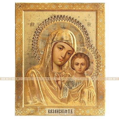 Старинная православная икона Казанской Божией Матери, печать на металле. Москва, 1895 год.
