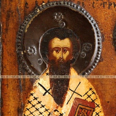 Старинная икона Три Вселенских Святителя и учителя, 