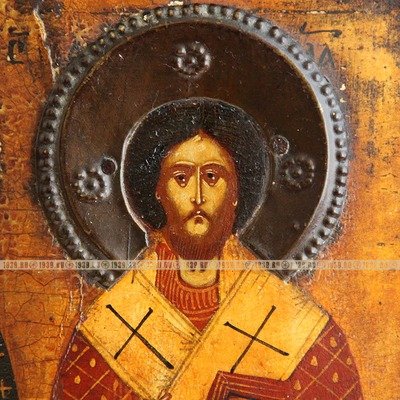 Старинная икона Три Вселенских Святителя и учителя, 