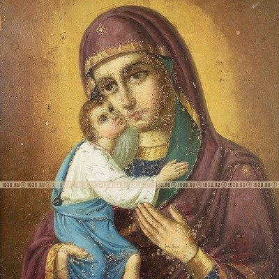 Старинная икона Пресвятой Богородицы Фодоровская в басменном окладе. Россия, XIX век. DR0273.