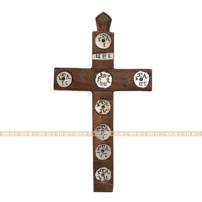 Старинный деревянный крест-реликварий с частицей Святого Креста Господня. Палестина, Иерусалим 1850-1880 год