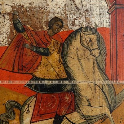 Старинная коллекционная икона «Чудо Святого Георгия Победоносца о Змие» покровитель воинства российского. Россия XIX век.