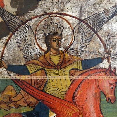 Старинная коллекционная икона «Святой Архистратиг Михаил грозный воевода». Россия XIX век.